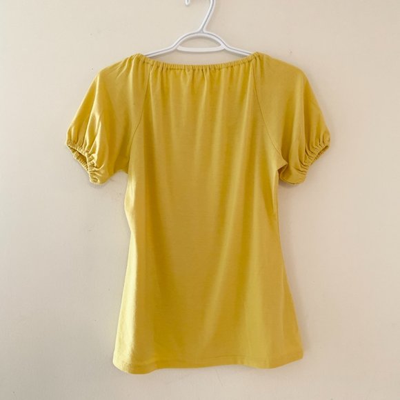 2/$30 Yellow Peasant Blouse T-shirt Tee Top Cinch - Picture 4 of 4